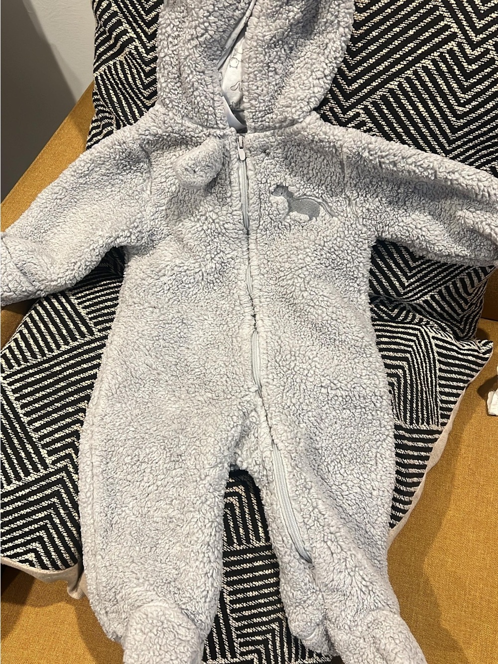 3 month Cozy Sherpa One-Piece Hooded Romper - Light Gray